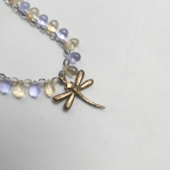Kirks Folly Dragonfly Pendant Necklace With Beaded Strand Crystal Accents - Picture 3 of 5